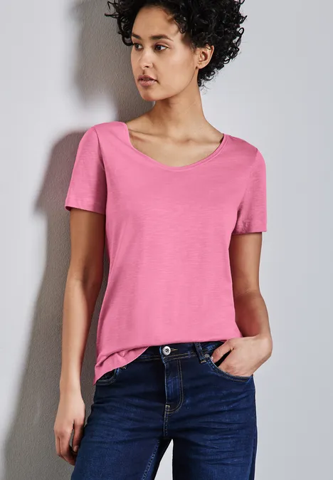 Basic T-Shirt in Unifarbe sunset pink