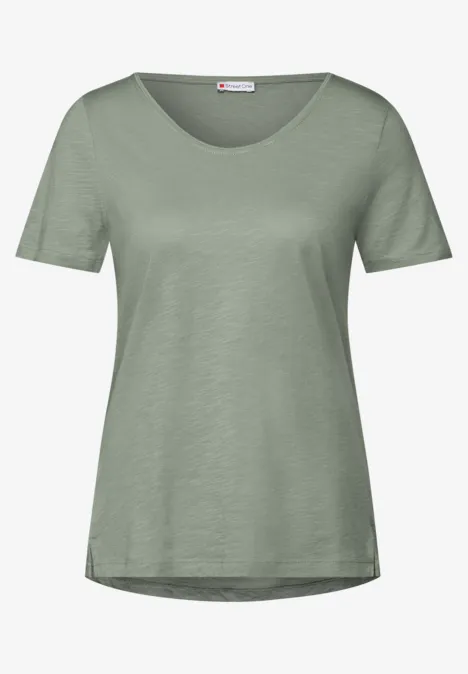 Basic T-Shirt mit V-Neck in Unifarbe dusty milky green