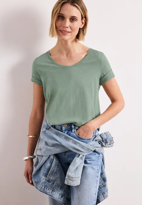 Basic T-Shirt mit V-Neck in Unifarbe dark serene green