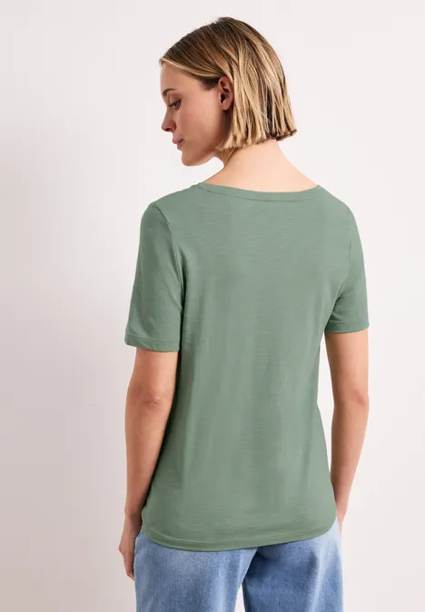 Basic T-Shirt mit V-Neck in Unifarbe dark serene green