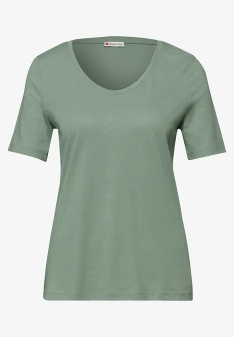 Basic T-Shirt mit V-Neck in Unifarbe dark serene green