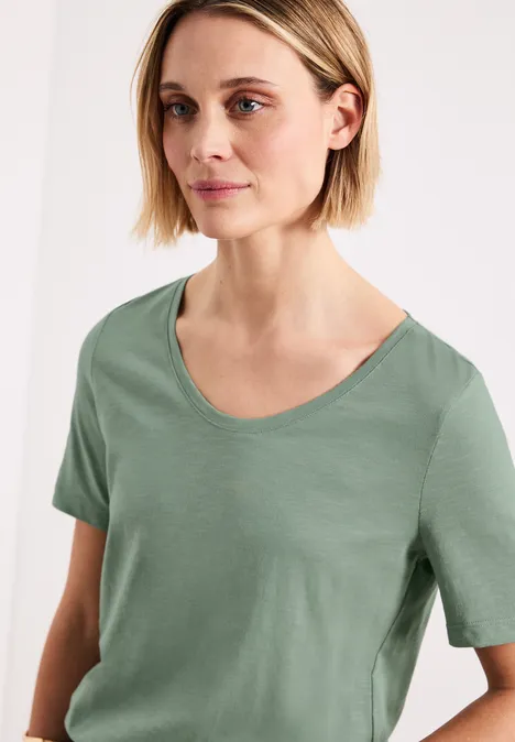 Basic T-Shirt mit V-Neck in Unifarbe dark serene green