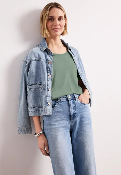 Basic T-Shirt mit V-Neck in Unifarbe dark serene green