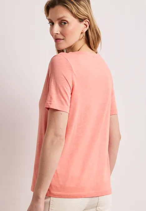 T-shirt basique avec col en V en couleur unie light apricot