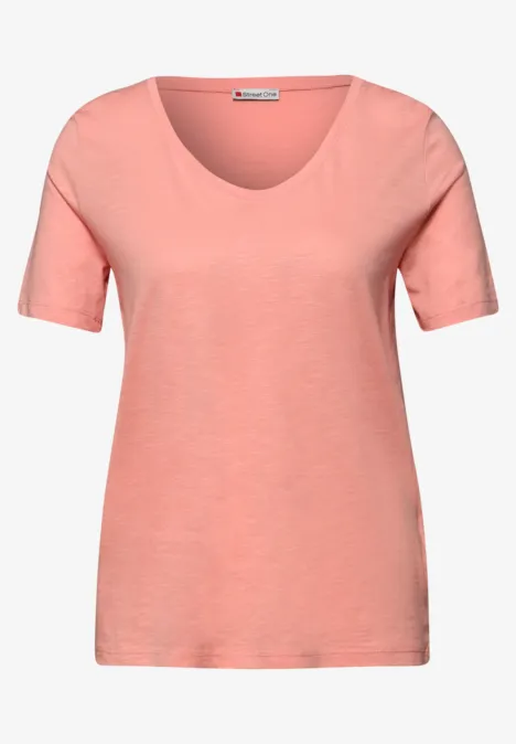 T-shirt basique avec col en V en couleur unie light apricot