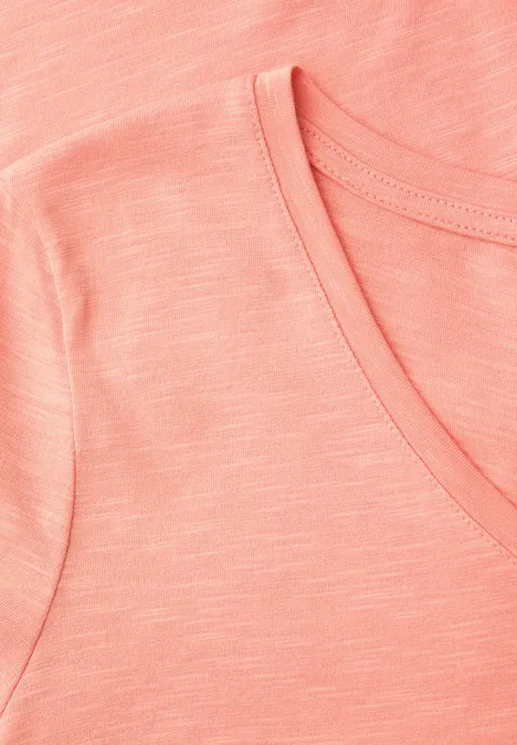 T-shirt basique avec col en V en couleur unie light apricot