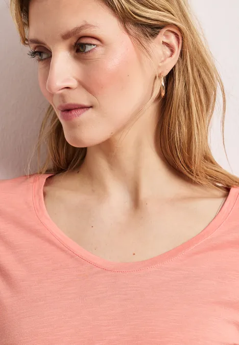 T-shirt basique avec col en V en couleur unie light apricot