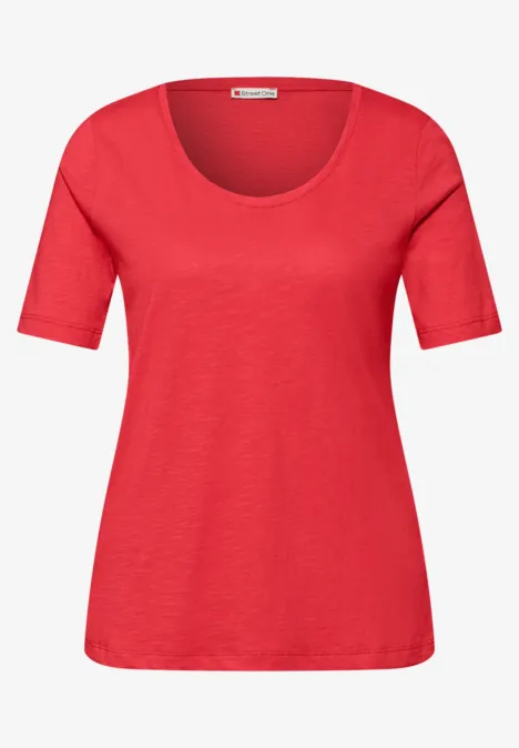 Basic T-Shirt mit V-Neck in Unifarbe sunset red