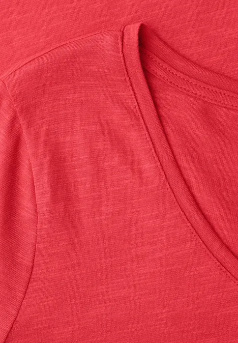 Basic T-Shirt mit V-Neck in Unifarbe sunset red