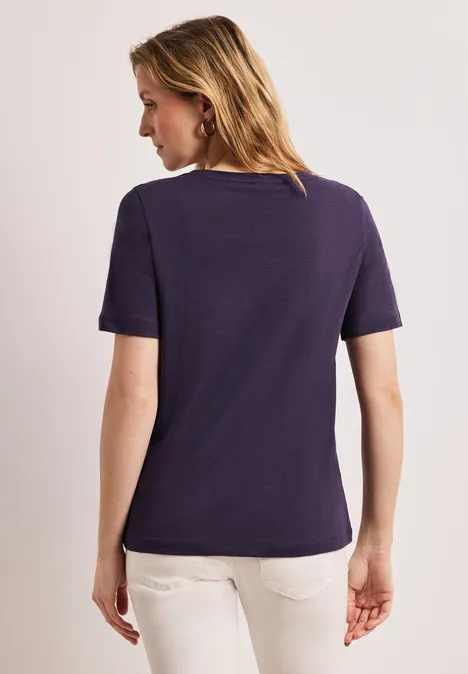 Basic T-Shirt mit V-Neck in Unifarbe mystic purple