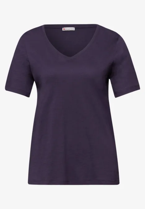 Basic T-Shirt mit V-Neck in Unifarbe mystic purple