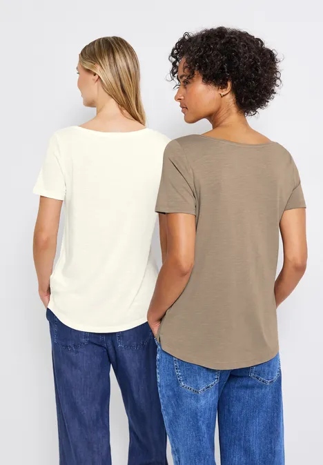 2-pack V-hals Shirt off white/safari beige