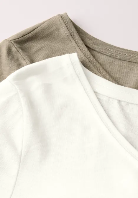 2-pack V-hals Shirt off white/safari beige