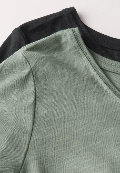 2-pack V-hals Shirt black/dusty milky green