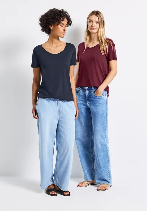 2er-Pack V-Neck T-Shirt deep blue/dark cherry red