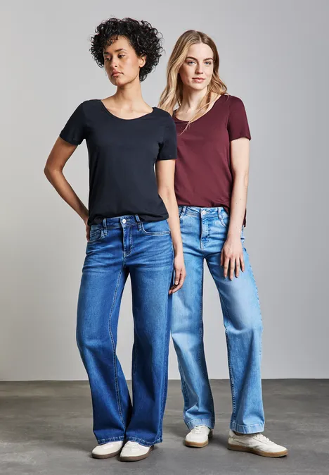 2er-Pack V-Neck T-Shirt deep blue/dark cherry red