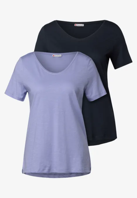 2er-Pack V-Neck T-Shirt deep blue/viola lilac