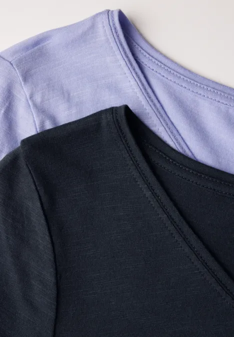 2er-Pack V-Neck T-Shirt deep blue/viola lilac