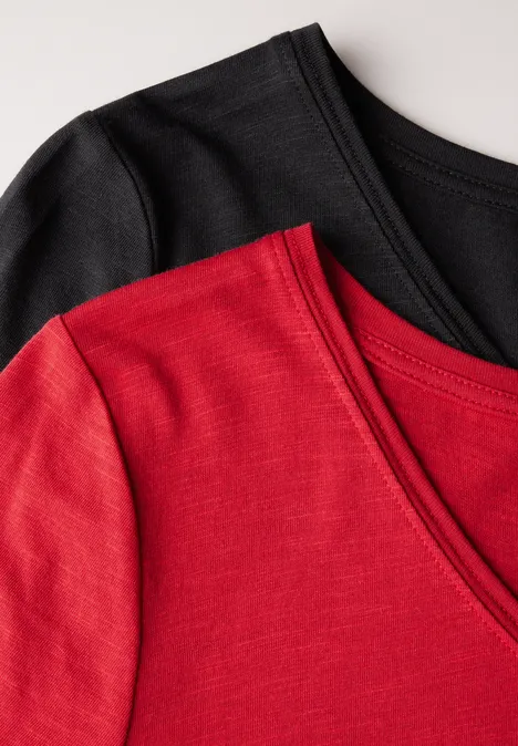 2er-Pack V-Neck T-Shirt black/glory red