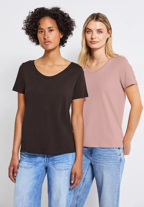 2er-Pack V-Neck T-Shirt faded rose/deep roast brown