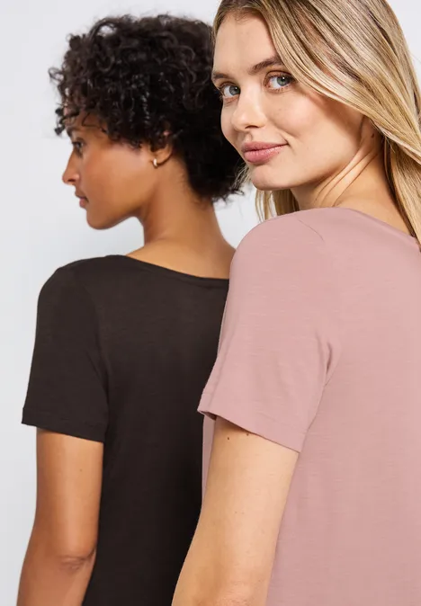 2er-Pack V-Neck T-Shirt faded rose/deep roast brown