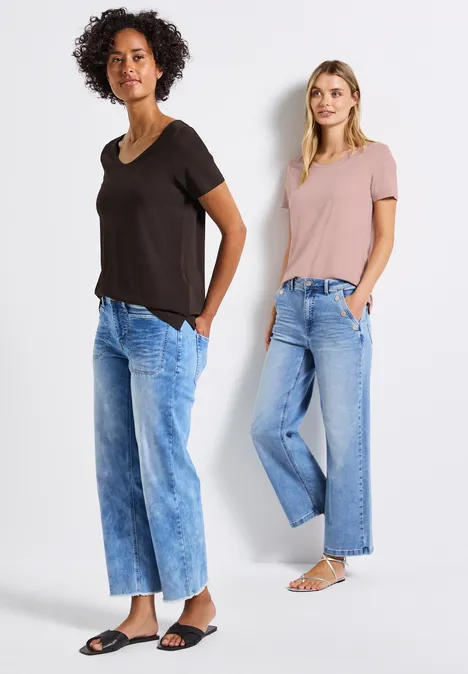 2er-Pack V-Neck T-Shirt faded rose/deep roast brown