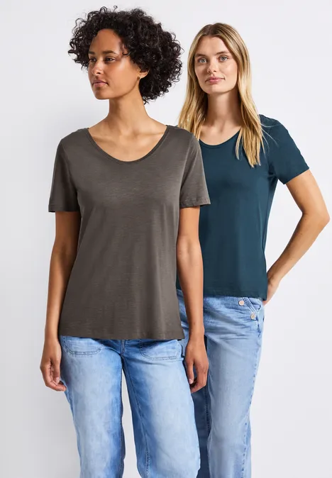 2er-Pack V-Neck T-Shirt tide blue/nomad brown