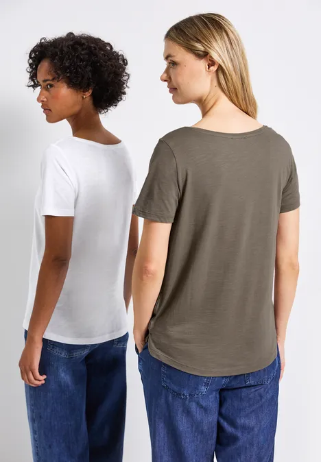 2er-Pack V-Neck T-Shirt white/dark tumbled beige