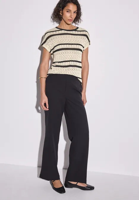 Ajour shirt met strepen pearl beige