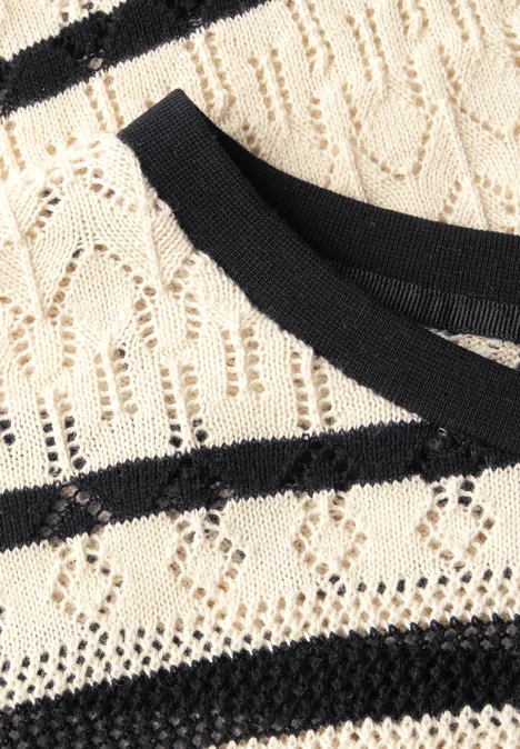 Ajour shirt met strepen pearl beige