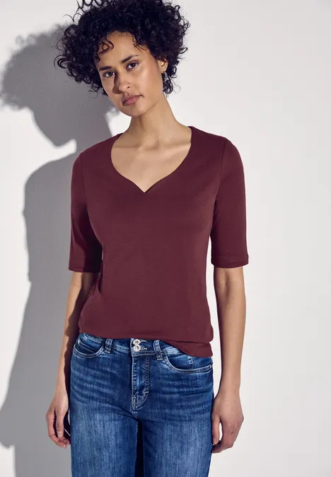 T-Shirt mit Herzausschnitt dark cherry red