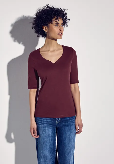 T-Shirt mit Herzausschnitt dark cherry red