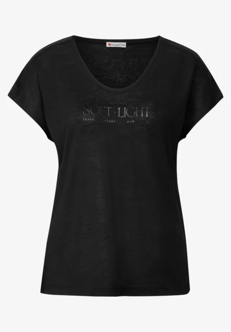 Leinen-Look Wording Shirt Black