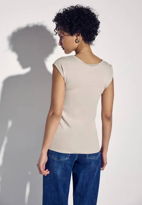 T-shirt à encolure diamant smooth sand beige