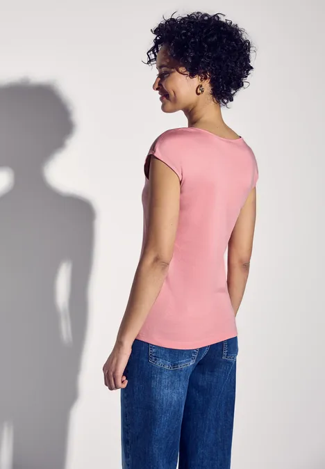 Shirt mit Diamant-Ausschnitt blush peach