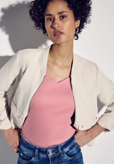 Shirt mit Diamant-Ausschnitt blush peach