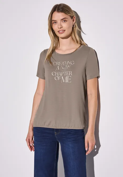 T-Shirt mit Wording Print stone brown