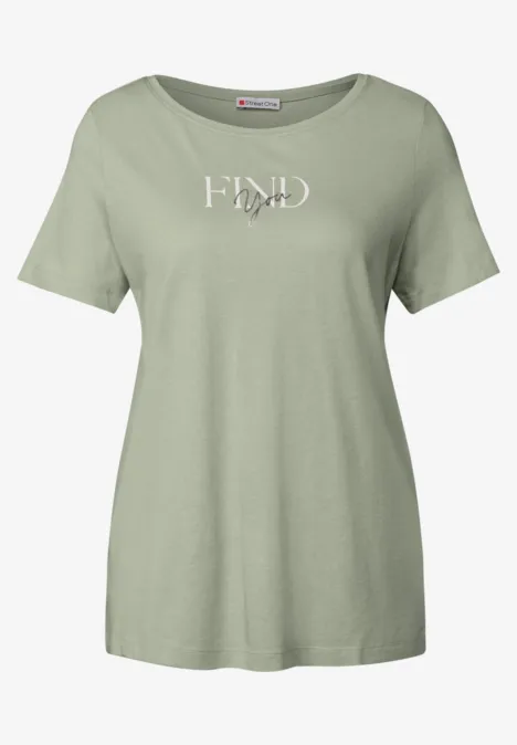 T-Shirt mit Wording Artwork soft moss green