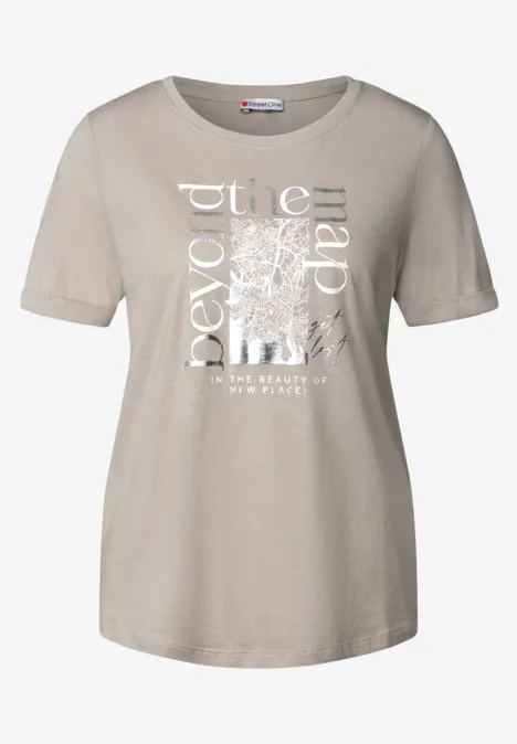 Shirt met foliedruk clay taupe