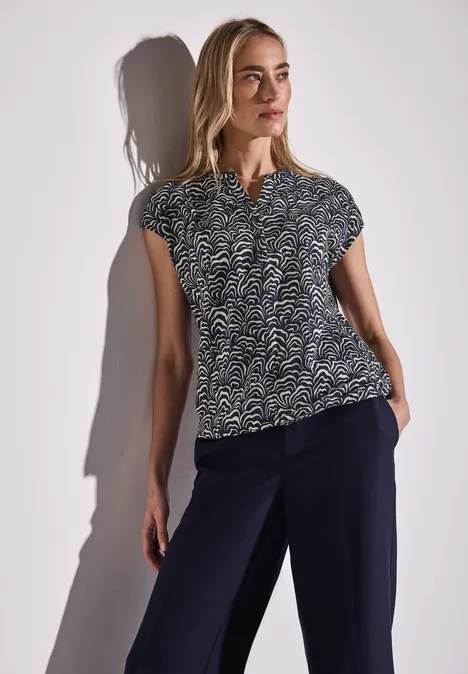 Jersey-Shirt im Blusen-Look deep blue