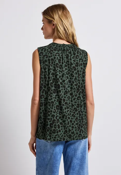 Jersey-Top mit Leo-Muster mid green