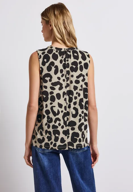 Jersey-Top mit Leo-Muster coastal beige