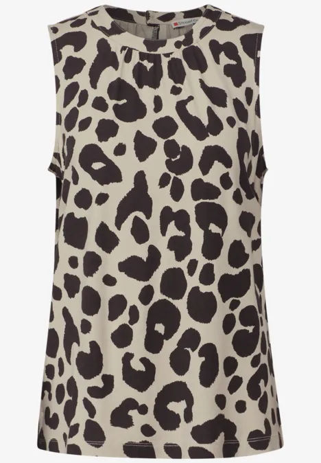 Jersey-Top mit Leo-Muster coastal beige