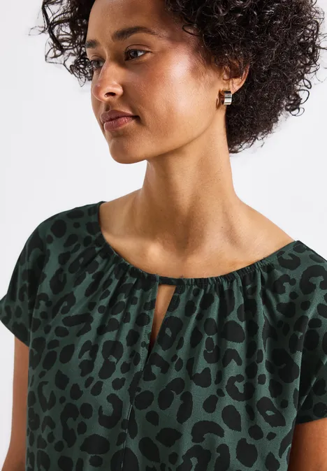 Print-Shirt mit Cut-Out mid green