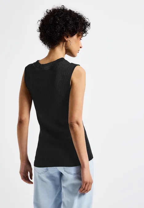 Strukturtop mit Turtleneck Black