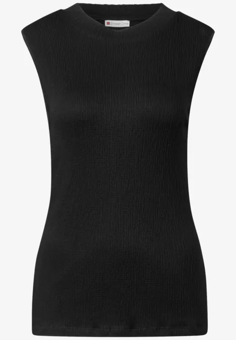Strukturtop mit Turtleneck Black
