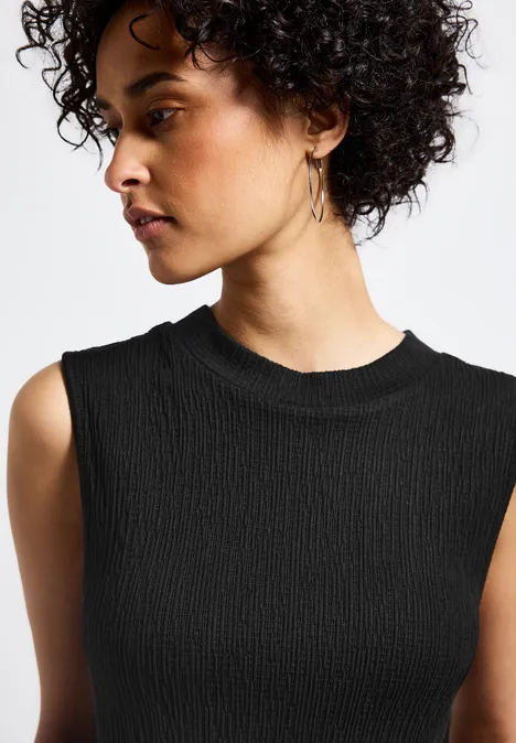 Strukturtop mit Turtleneck Black
