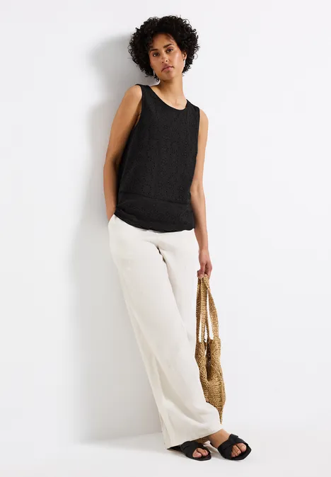 Top mit Zierstickerei Black