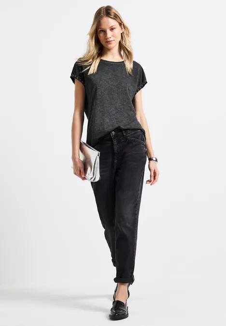 Washed Look Nieten T-Shirt washed out grey