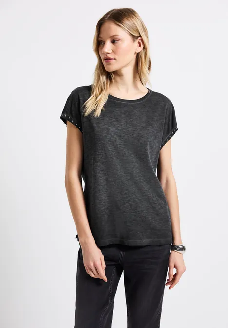 Washed Look Nieten T-Shirt washed out grey